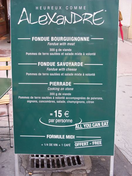 Prix Fixe Menu. France.