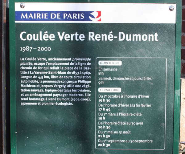 Promenade Plantée: Coulée Verte René-Dumont Sign