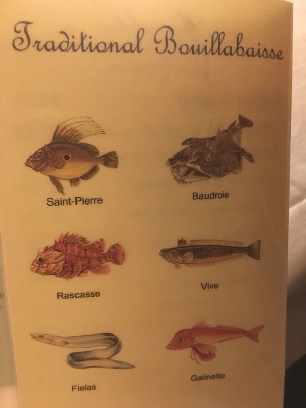 Fish used in the Chez Loury bouillabaisse