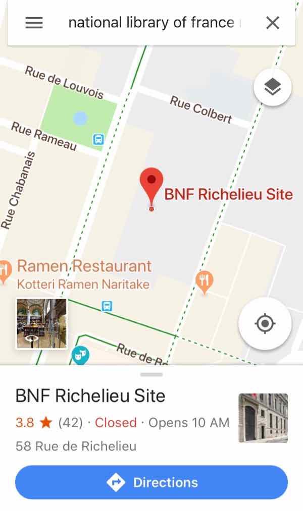 Google map result BNF Richelieu Site