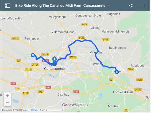 Bike Ride Along The Canal du Midi Map