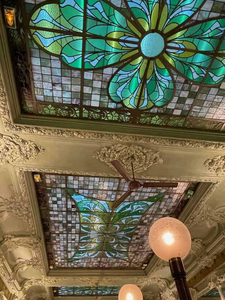 Stained glass ceiling at Bouillon Julien
