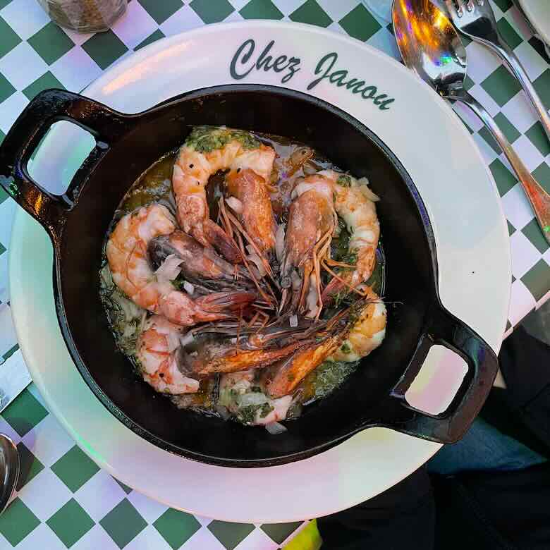 Gambas flambees au Pastis at Chez Janou