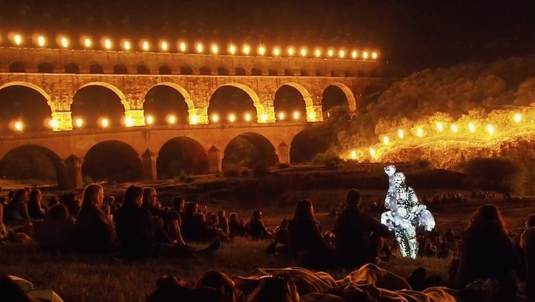 Illuminated horseman at Les Feeries du Pont