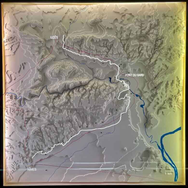 At the Pont du Gard museum: showing the route of water from Uzes to Nimes