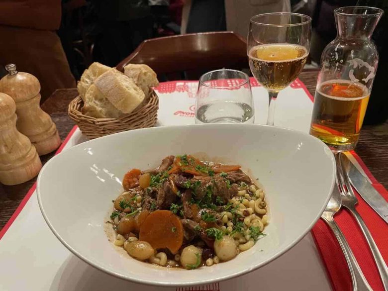 Boeuf Bourguignon and cider at Le Petit Bouillon Pharamond