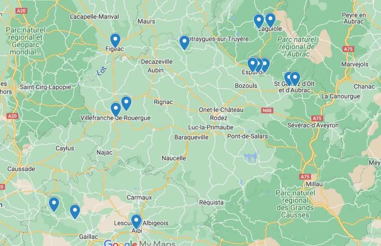 Map of places visited in France for Trip #39