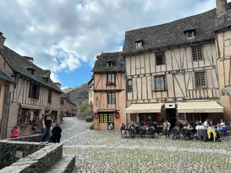 Half-timbered and medieval buildings in Conques, France