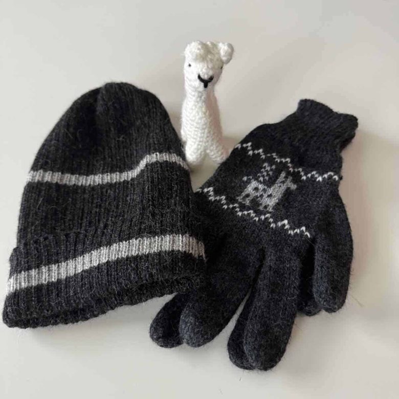 DuPrem Alpaca hat, gloves, Christmas ornament