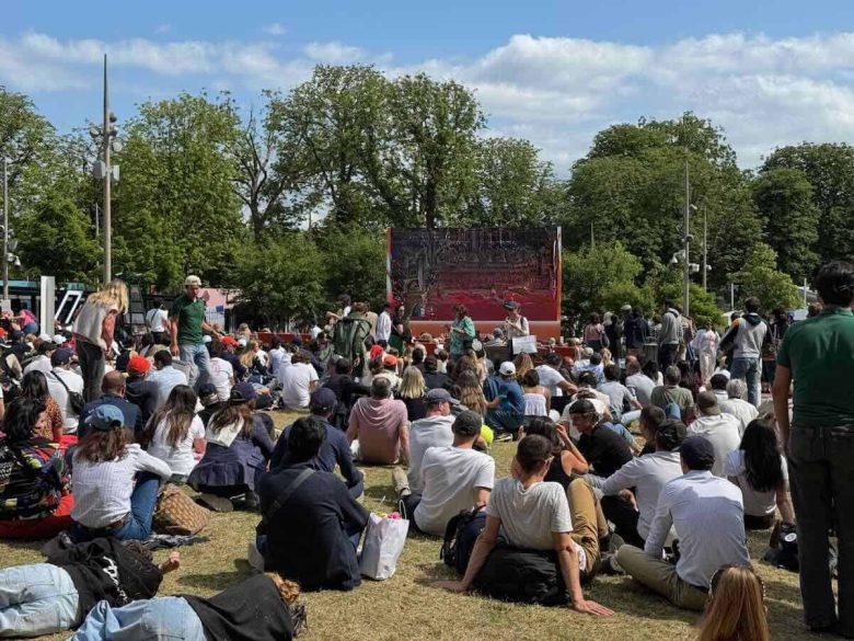 Spectators outside courts watching a match-French Open